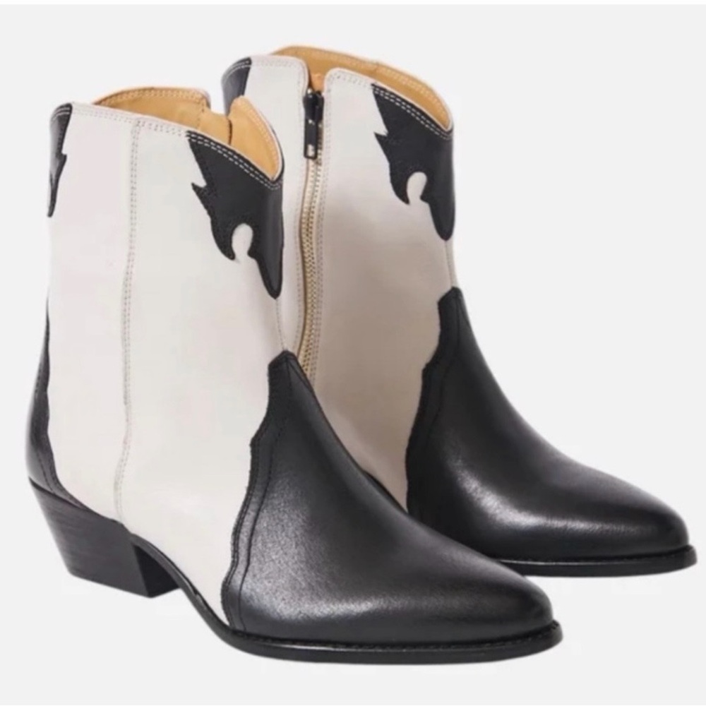 NIB Free People New Frontier Black and White Western Boots in Arctic Fox 38.5 - Picture 2 of 14